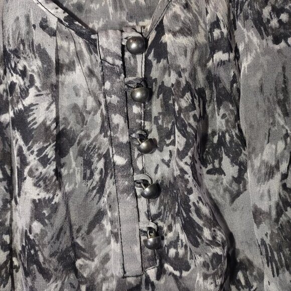 Ella Moss Women S Silk Sleeveless Black Gray Abstract Print Sheer Dress TieWaist - Picture 4 of 8